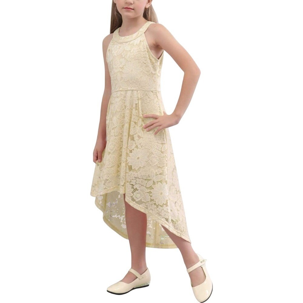 Gorlya Girls Cream Lace‎ High Low Party Dress Sleeveless Special Occasion Size 8